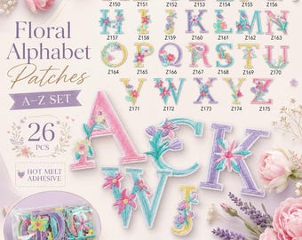 Pastel Flower Alphabet Embroidery Patches, A-Z Initial Letter Appliques, Cute Iron On Patches for Bags Jackets DIY Gifts