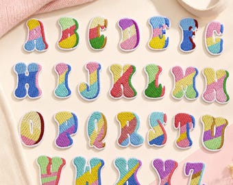 Pastel Iron-On Letter Patches, 26-Piece A-Z Embroidered Alphabet Set for Bags and Clothing