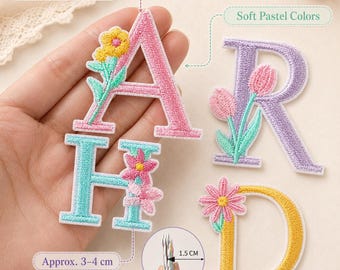 Floral Alphabet Embroidered Patches A-Z, Self Adhesive Letter Patches, Cute Initial Patches for Bags Jackets DIY Crafts