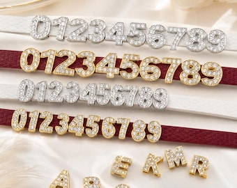 Rhinestone Letter & Number Slide Charms, Gold or Silver, A–Z 0–9 for Flat Band Bracelets