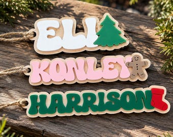 Personalized Acrylic Christmas Stocking Tag, Custom Name Tag with Holiday Icon