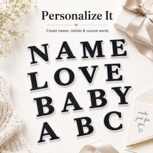 Parche bordado negro con letras de la A a la Z, aplique termoadhesivo con iniciales para chaquetas, sombreros, bolsos, letras de nombres personalizados.