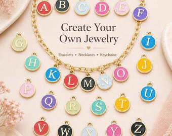 Round Enamel Letter Charms, A-Z Gold-Tone Initial Pendants, 12x14.5mm Jewelry Supplies