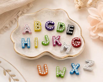Colorful Rhinestone Letter Slide Charms, A–Z Initial Beads for 8mm Bands