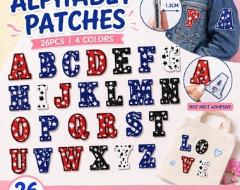 26 Piece A-Z Varsity Letter Patches, Cow Print Embroidered Iron-On Alphabet Appliques for Jackets, Hats, Bags & DIY Clothing