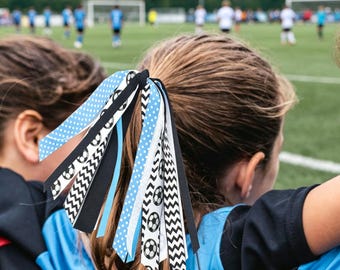 Team Color Ponytail Ribbons, Customizable Game Day Girl Hair Ties, Soccer/Volleyball/Basketball/Softball Team Spirit Accessories