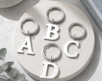 Stainless Steel Initial Keychain, Silver A–Z Letter Keyring