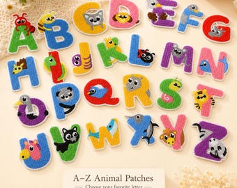 26 Animal Alphabet Patches, A–Z Iron-On Letter Set for Kids Clothing, Bags and Hats