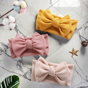 Cotton Waffle Knit Bow Baby Headband: Soft & Stretchy Turban