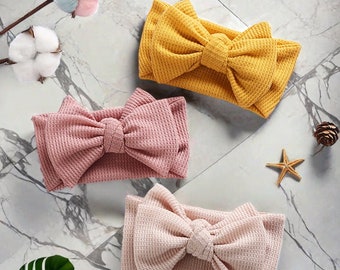 Opaska dla niemowląt z kokardą z dzianiny bawełnianej waflowej: miękki i elastyczny turban