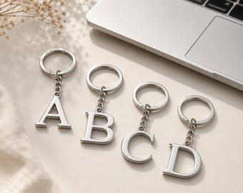 Personalized Silver-Tone Metal Initial Keychain, Polished A–Z Letter Charm