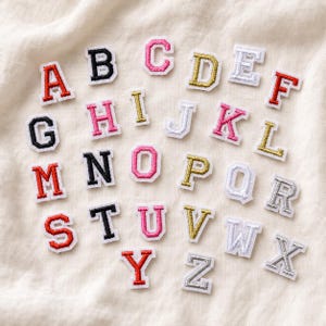 Mini Alphabet Patches A-Z Set, 26 Iron-On Embroidered Letters for Bags, Clothes and DIY Crafts