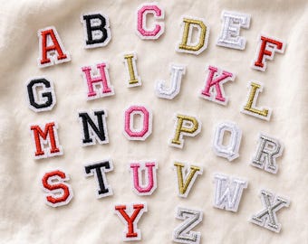 Mini Alphabet Patches A-Z Set, 26 Iron-On Embroidered Letters for Bags, Clothes and DIY Crafts