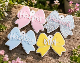 Personalized Bow Name Keychain, Custom Acrylic Bow Bag Tag, Cute Girls Backpack Charm Gift