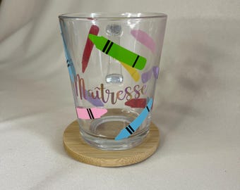 Glass mug for teacher, teacher, ATSEM, nanny...