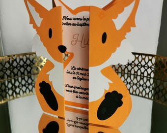 Personalized fox birth announcement | Baby christening invitation | Forest-themed children's birthday card | Fox baby shower invitation