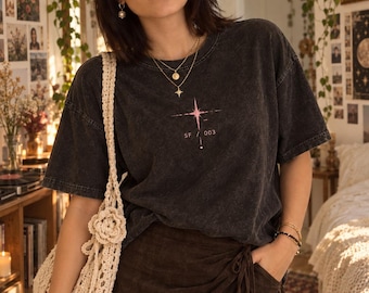 SIGNAL FOUND: Cotton T-shirt with night landscape and star | Soft Statics
