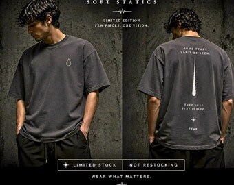 TEAR: Cotton T-shirt with teardrop and message, size 3XL | Soft Statics