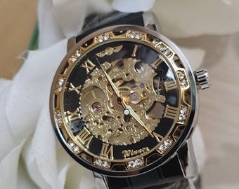 Men's Watches Skeleton Watch Mechanical Movement Stainless Steel Transparent UK