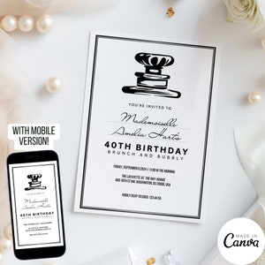 Designer Invitation Template Design, Luxury High End Perfume No 5 Invite for Men's Birthday, Editable Digital Save the Date, CHANTAL 028