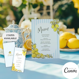 Italienische Sommer Hochzeit Menü Kartenvorlage, Zitrus Zitrone Geburtstag Brunch Menü Brief, Intimes Abendessen Buffet Zeichen, Bearbeitbare Vorlage 301