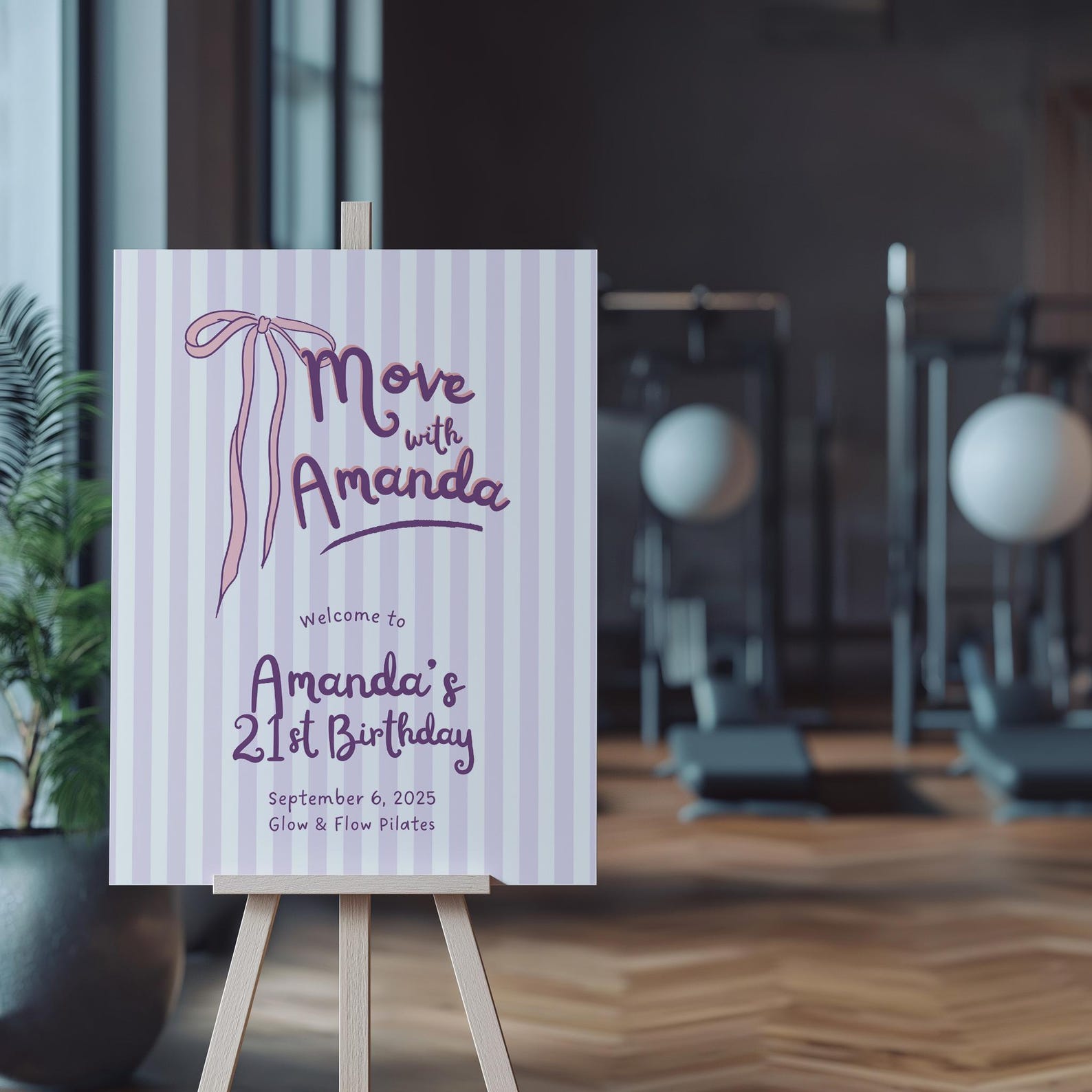 Pilates Party Welcome Sign Template, Ribbon Coquette Birthday Brunch ...