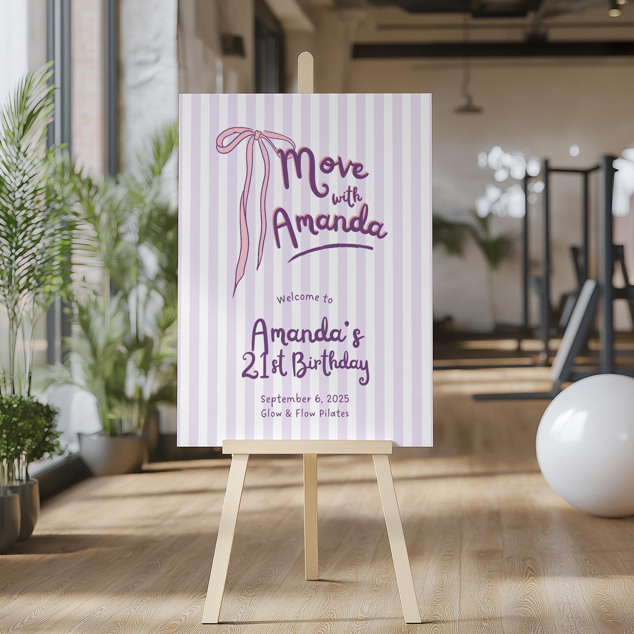 Pilates Party Welcome Sign Template, Ribbon Coquette Birthday Brunch ...