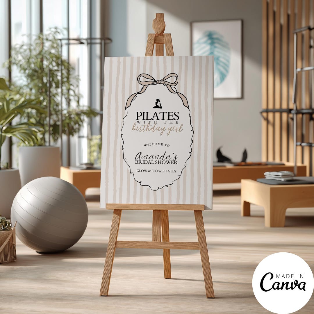 Pilates Class Party Welcome Sign Template, Ribbon Coquette Birthday ...