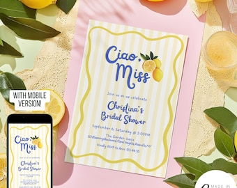 Hola, plantilla de invitación para despedida de soltera, invitación para despedida de soltera con cítricos y limón, ella encontró a su media naranja antes de la boda, 259