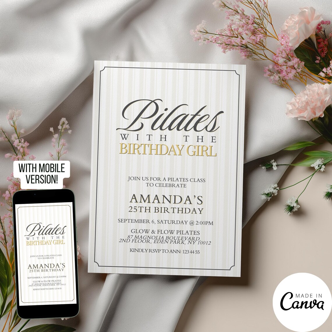 Pilates Party Invitation Template, Ribbon Coquette Birthday Brunch ...