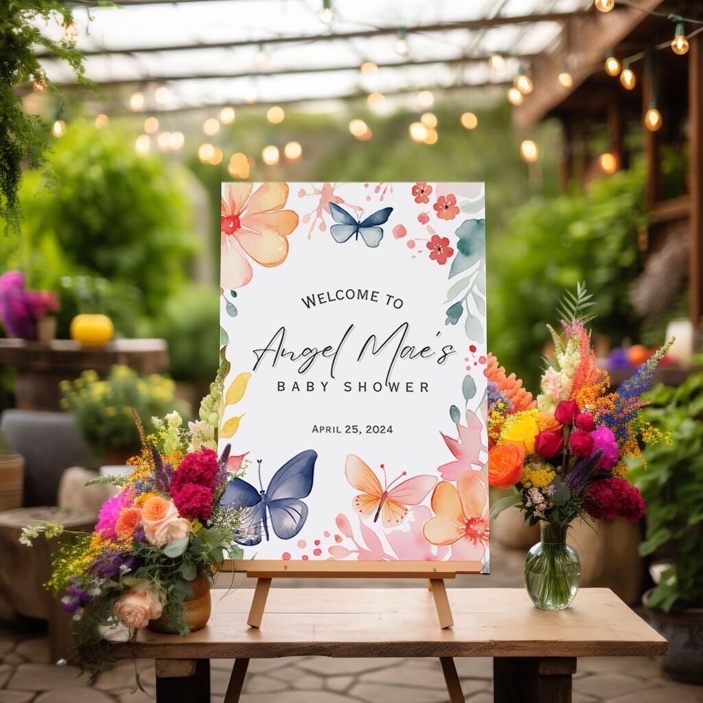 Butterfly Baby Shower Welcome Sign Template, Spring Reception Poster ...