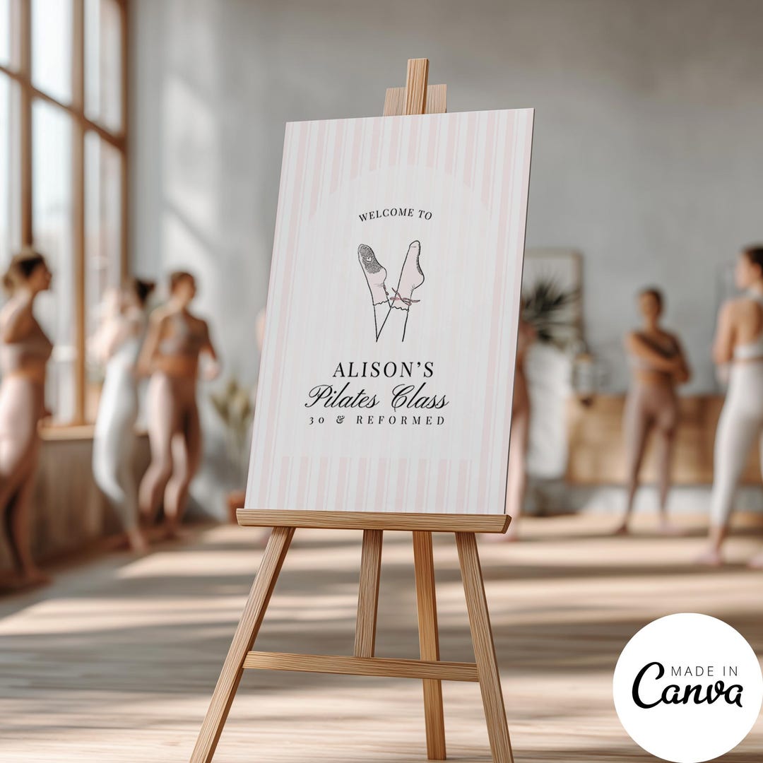 Pilates Class Party Welcome Sign Template, Ribbon Coquette Birthday ...