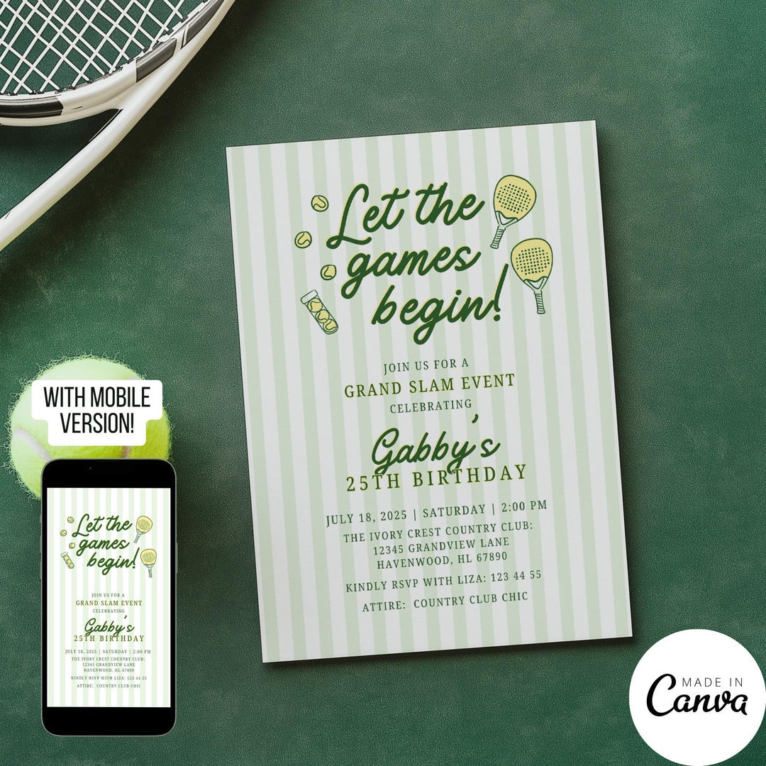 Let the Games Begin Birthday Invitation Template, Hand Drawn Padel Ball ...