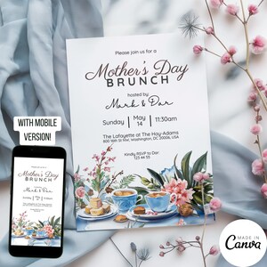 Szablon zaproszenia na brunch z okazji Dnia Matki, cyfrowe zaproszenie w akwareli na obchody Dnia Matki, specjalne wydarzenie w restauracji dla matek MTH1