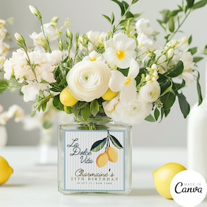 Etiqueta de descarga digital La Dolce Vita, decoración de pegatinas para fiesta de cumpleaños con limón y cítricos, etiqueta de regalo de agradecimiento con temática italiana editable, 142