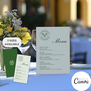 Plantilla de tarjeta de menú con temática de tenis, carta de menú de almuerzo de boda en un club de campo, letrero de buffet de comida para restaurante de cumpleaños en un festival deportivo escolar, 308