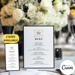 Plantilla de menú de diseñador, carta de menú de cena de cumpleaños de lujo, letrero minimalista para buffet de brunch de cumpleaños, plantilla editable 290 296