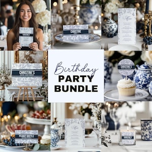 Toile De Jouy Geburtstagsparty Vorlage Bundle, Designer Geburtstagsessen einladen für Frau, Sweet 16 Brunch Willkommensschild, Restaurant Menü 213