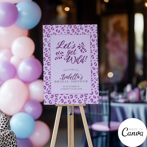 Let&#39;s Get Wild Leopard themed Welcome Sign Template, Cheetah Print Bridal Shower Decor, Bachelorette Girls Night Out Restaurant Decor 318