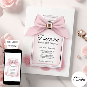 Designer Invitation Template Design, Luxury High End Perfume Invite for Sweet 16 Birthday, Editable Digital Save the Date, Coquette Evite