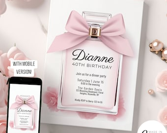 Designer Invitation Template Design, Luxury High End Perfume Invite for Sweet 16 Birthday, Editable Digital Save the Date, Coquette Evite