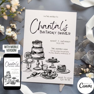 Designer Invitation Template Design, Luxury High End Invite for Sweet 16 Birthday, Hand Drawn Editable Digital Save the Date, CHANTAL 101