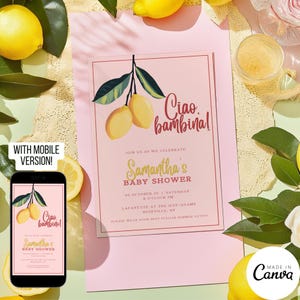 Ciao Bambina Baby Shower Invitation Template, Citrus Lemon Invite for Girl  129