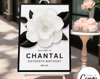 Designer Birthday Welcome Sign Template, High End Perfume No 5 Welcome Poster for Sweet 16, Luxury Decor for Brunch CHANTAL 025