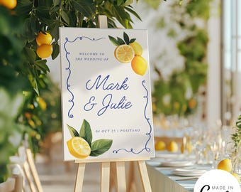 Citrus Lemon Rehearsal Dinner Welcome Sign Template, Italian Pre Wedding Reception Poster, Restaurant Decor, Editable Template, 173