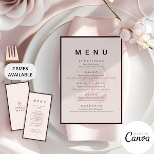 Designer Wedding Template Menu, Luxury Perfume No 5 Brand Menu letter, Camellia Flower Food Buffet Sign, Editable Canva Template CHANTAL 025