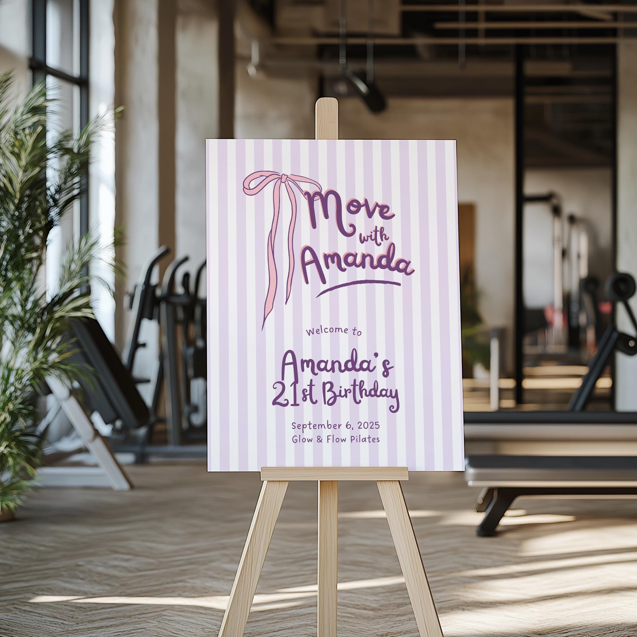 Pilates Party Welcome Sign Template, Ribbon Coquette Birthday Brunch ...