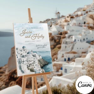 Modello di cartello di benvenuto per la cena di prova del Mediterraneo, poster per il ricevimento di nozze a destinazione, cartello del ristorante con illustrazione della Grecia, 158