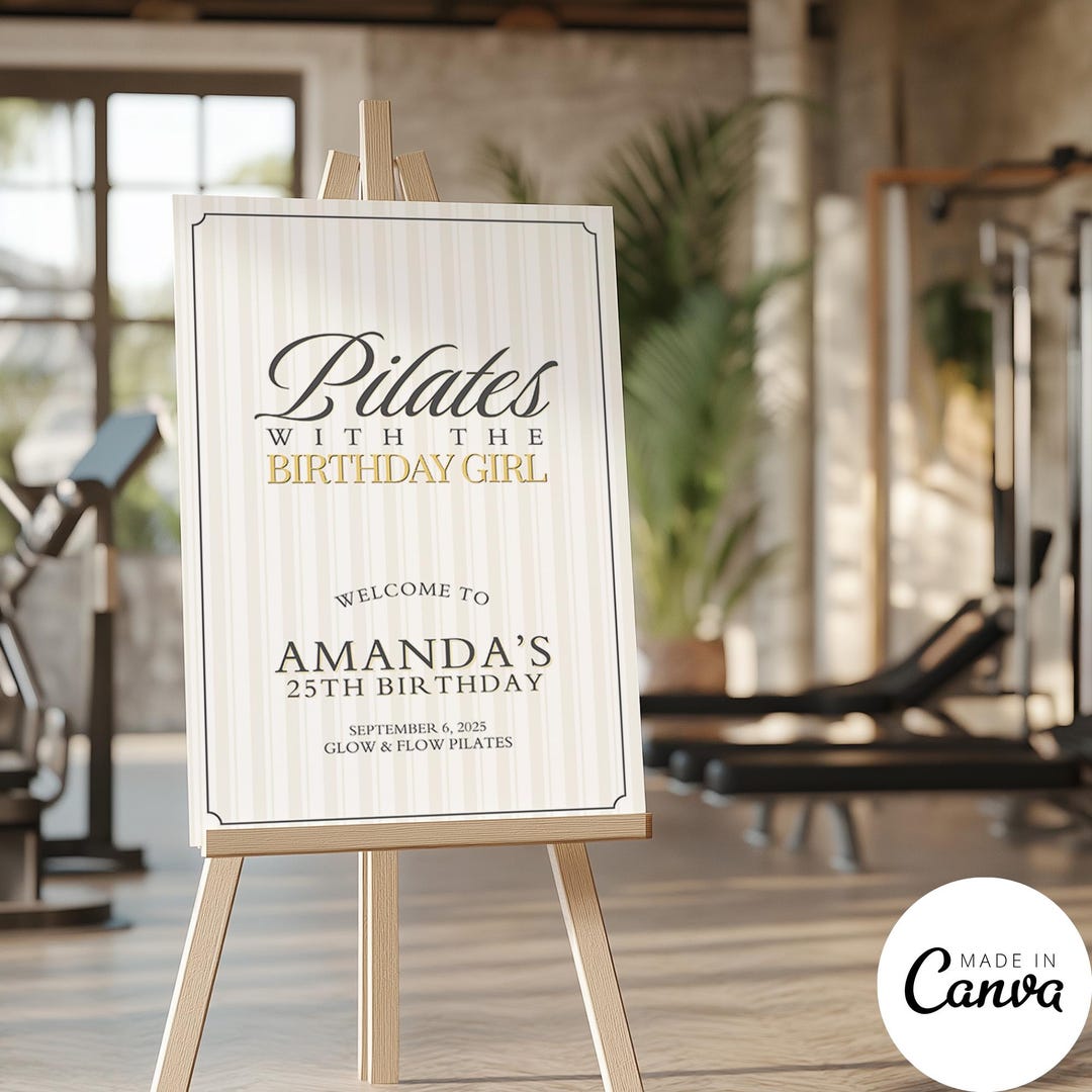 Pilates Class Party Welcome Sign Template, Ribbon Coquette Birthday ...