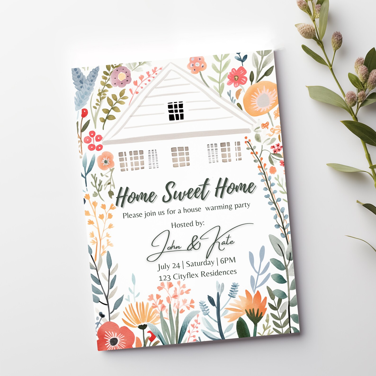 Floral Housewarming Party Invitation Template, Digital Save the Dates ...